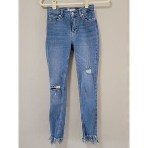 WE THE FREE High Rise Distressed Frayed Hem Skinny Jeans Medium Wash Size 24
